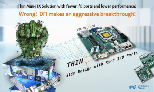Thin Mini-ITX Solution with fewer I/O ports and lower performance? Wrong! DFI makes an aggressive breakthrough!